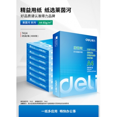 得力（deli）莱茵河 80g A4 复印纸 中高档打印纸 500张/包 8包1箱（整箱4000张）
